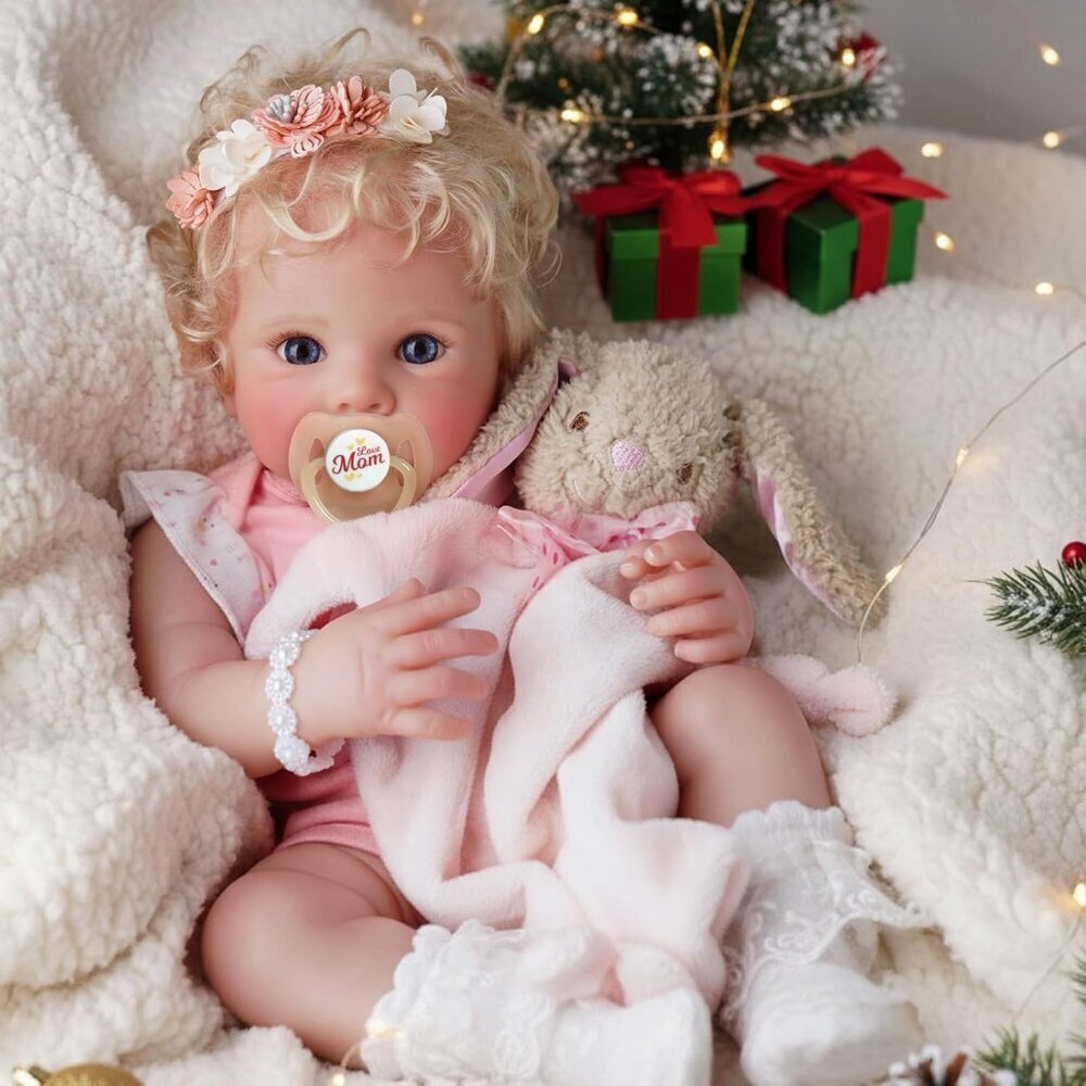17 Inch Soft Body Realistic Girl Lovely Awake Blond Curly Hair Girl Baby Doll - Picture 8 of 9